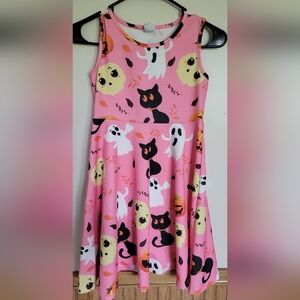 Funnycokid Girls Pink Halloween Spooky Sleeveless Twirl Dress Size Large